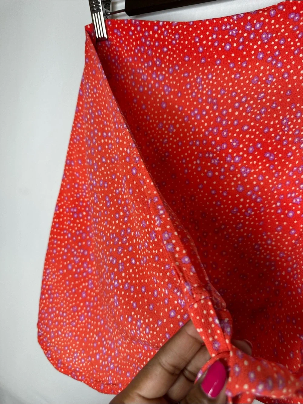 Mango Red Floral Asymmetrical Tie-Waist Skirt